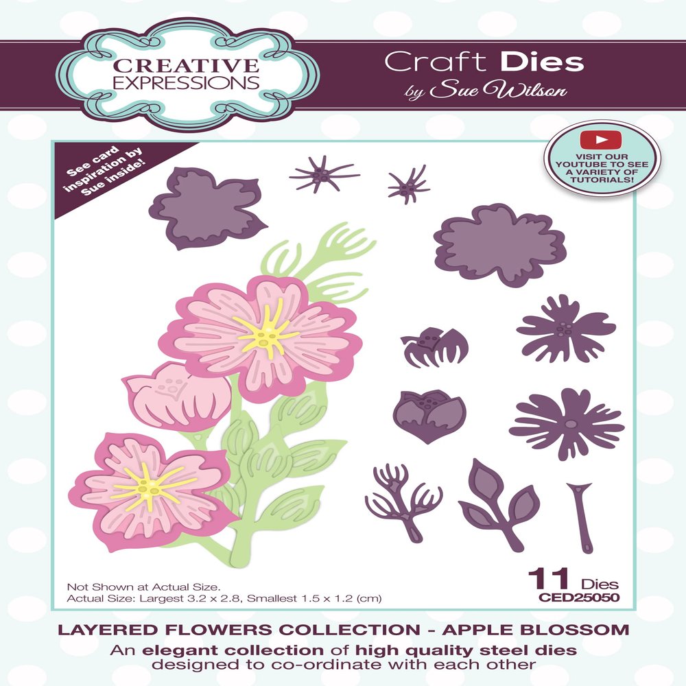 Creative Expressions Sue Wilson-Layered Flowers Collection-Apple Blossom-Craft, Largest die 3.2 x 2.8 cm, Metal