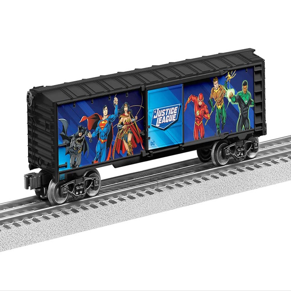 Lionel DC Comics Justice League Boxcar Superman, Batman, Wonder Woman & Heroes, O Gauge Model Train Car, Opening Doors, Operating Couplers, Age 14+