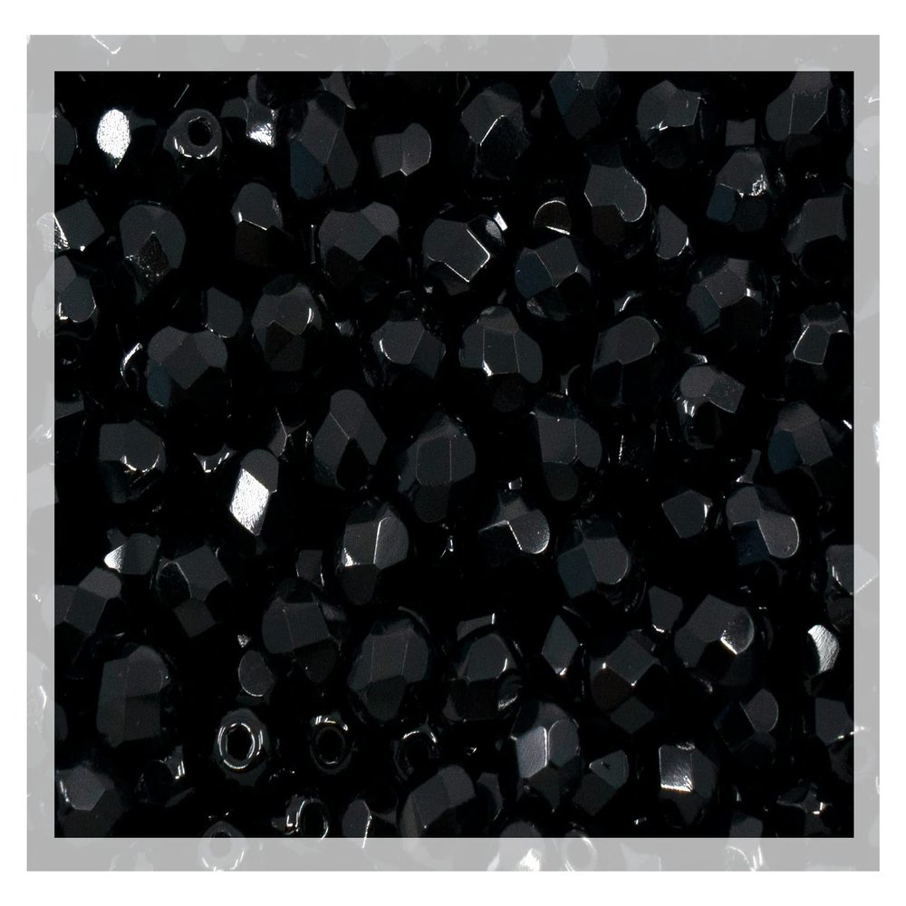 100pcs Faceted Fire Polished Pressed Czech Glass Beads 4mm (0.16in), Jet Black 23980