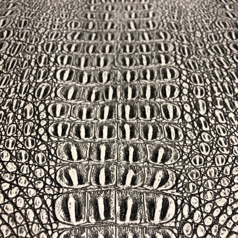 Alligator Fabric, Soft Textured Crocodile Vinyl Faux Leather, Gator Skin Embossed Upholstery DIY Craft and Clips Pleather Sheets Cut Continuously by The Yard (Black/White Print)