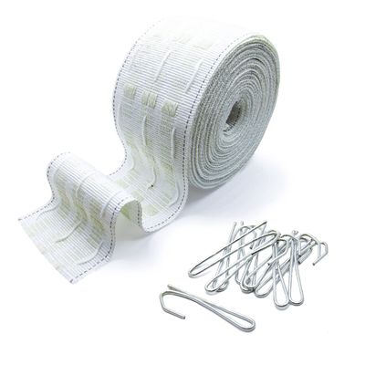Marcoborthers Curtain Pleating Tape 6 Yards White British Style with 30 Pcs Stainless Steel Curtain Pleat Hook Clip, Perfect for Making Home Decor Projects.