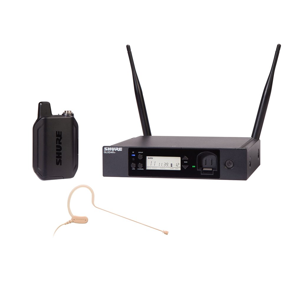 Shure GLXD14R+/MX53 Dual Band Pro Digital Wireless Microphone System - 12-Hour Battery Life, 100 ft Range | MX153 Headset Mic, Single Channel Rack Mount Receiver (GLXD14R+/MX53-Z3)