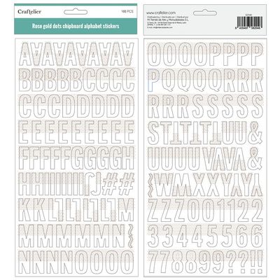 Craftelier - Self-Adhesive Chipboard Stickers with Alphabet Style - Uppercase and Lowercase, Numbers and Special Characters | Includes 166 Pieces - Approximate Size: 2.9 cm | Rose Gold Colour