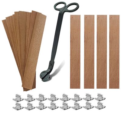 100pcs Cotton Candle Wick + Wooden Candle Wicks with Trimmer Crackling