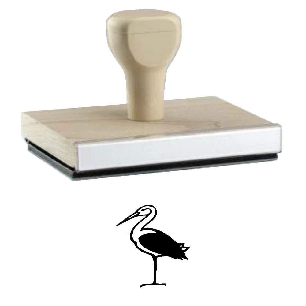 Infusion Stork Hand-Drawn Elements Rubber Stamp, 2 X 1'' Wood Stamp