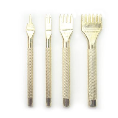 HAND Set of 4 Premium Professional Gold Tone Metal Lacing Stitching Chisel Punch Tool - 1, 2, 4 and 6 Prongs 3mm Width