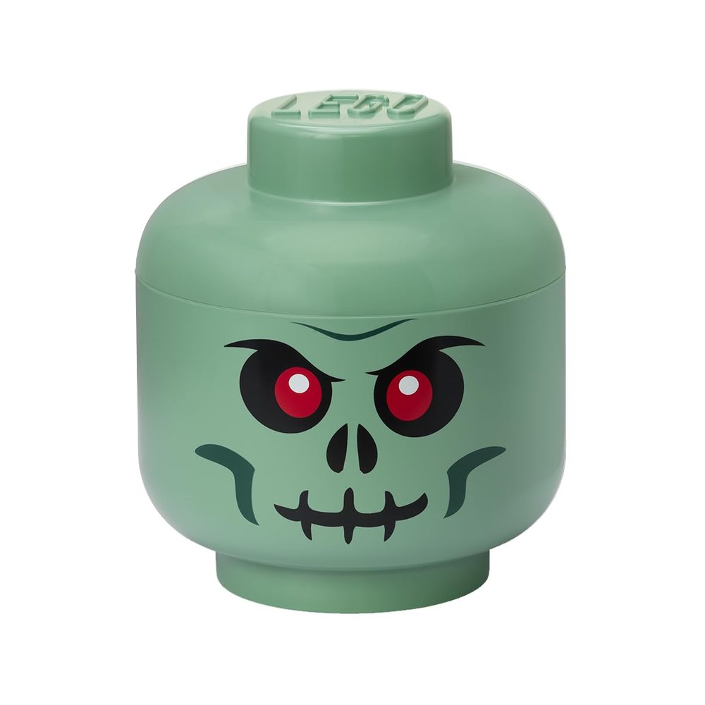 LEGO Iconic Storage Head Large, Stackable Storage Box, 8,5 L, Sand Green, Green Skeleton
