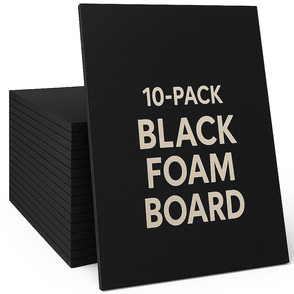 Poster Palooza 7x7 Black Foam Boards 3/16" Black Foam Core for Picture Frame Backings & Craft Projects Pack of 10