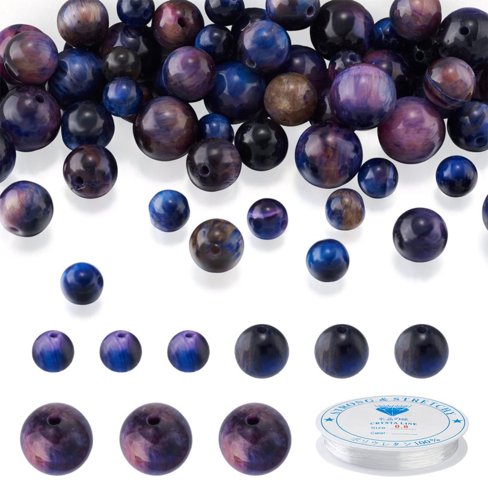 FASHEWELRY 100Pcs Natural Galaxy Tiger Eye Beads 8mm Round Gemstone Loose Beads with Elastic Crystal Thread DIY Gemstone Bracelet Making Kits for DIY Bracelet Necklaces Jewelry Making