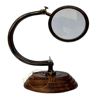 Antiqueara Antique Brass Magnifier Glass Vintage Nautical Adjustable Table Decor 5X Magnifier Lens Map Reader Seniors Glass (Dia 4 inch)