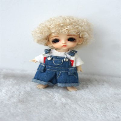 Tiny Doll Wigs JD713 3-4inch 9-10CM Short Afro Tight Curly Synthetic Mohair Lati White BJD Hair (Blond)