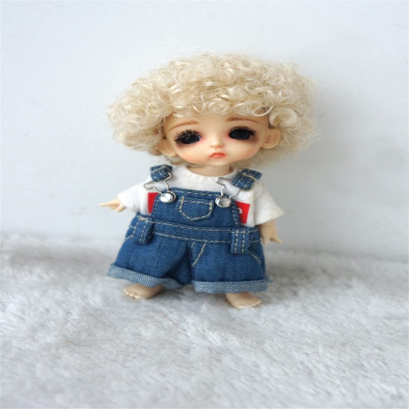 Tiny Doll Wigs JD713 3-4inch 9-10CM Short Afro Tight Curly Synthetic Mohair Lati White BJD Hair (Blond)