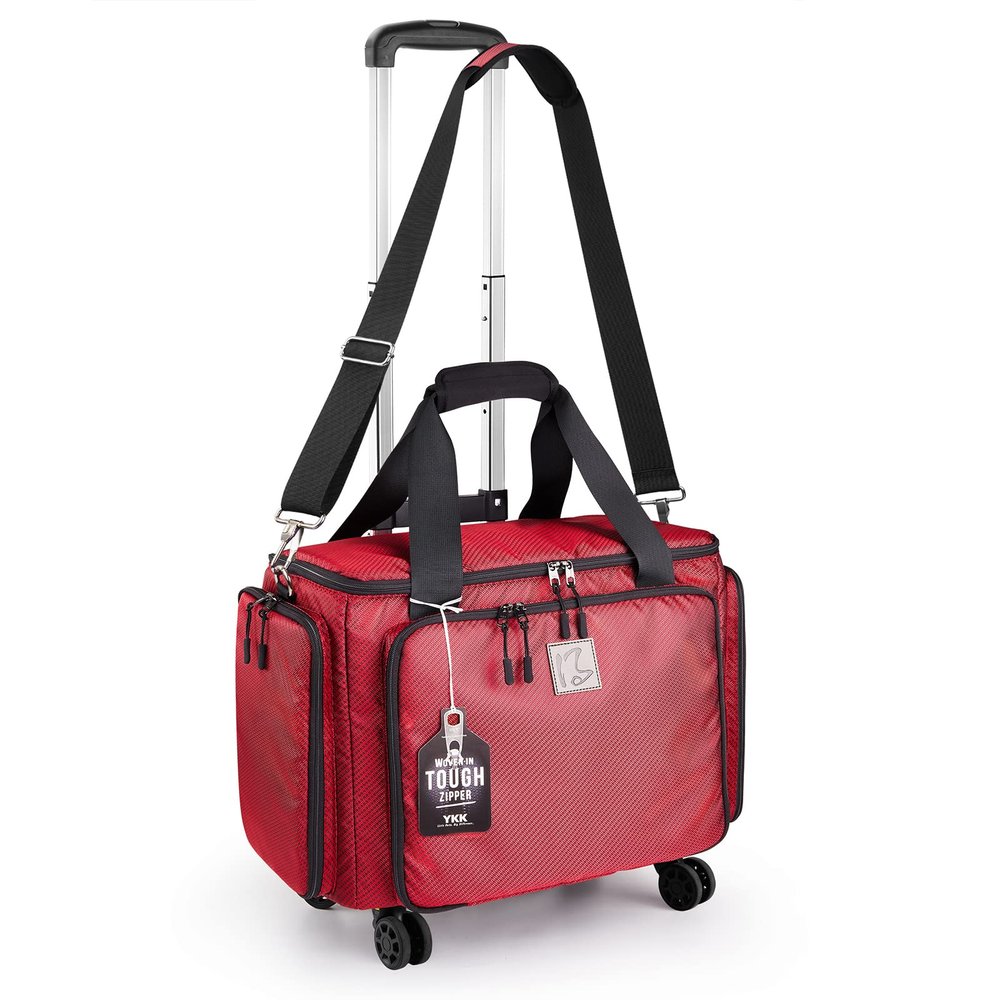 BatlFrist Rolling Sewing Machine Bag with Universal wheels,Sewing Machine Carrying Case with YKK zipers, Compatible most Standard Brother, Singer, Bernina, Sewing Machines(red)