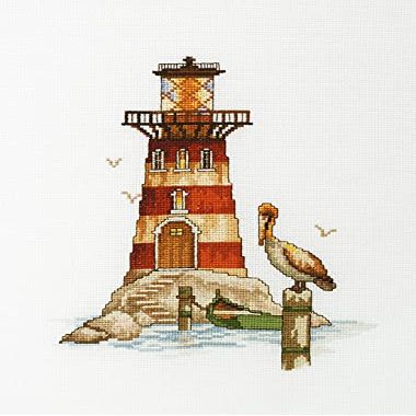 Wizardi RTO Cross Stitch Kit on Canvas Aida with Lighthouse Pelikan. Adorable Pattern 6.69 * 9.84 inches M394. Glorious for Embroidery & Craft Amateurs