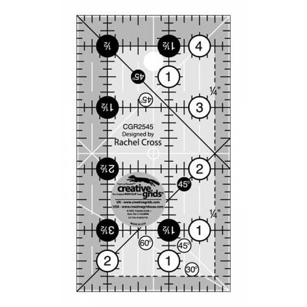 Creative Grids Quilt Ruler 2-1/2in x 4-1/2in Rectangle CGR2545 Made in USA, Non-Slip Grip Acrylic Quilting, Sewing, Crafting, Patchwork Ruler for Measuring & Cutting Fabric
