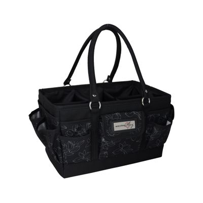 Everything Mary Deluxe Store & Tote Organizer Black & White Floral Craft Bag with Handle Collapsible Storage for Scrapbooking, Sewing, DIY Tools & Art Supplies