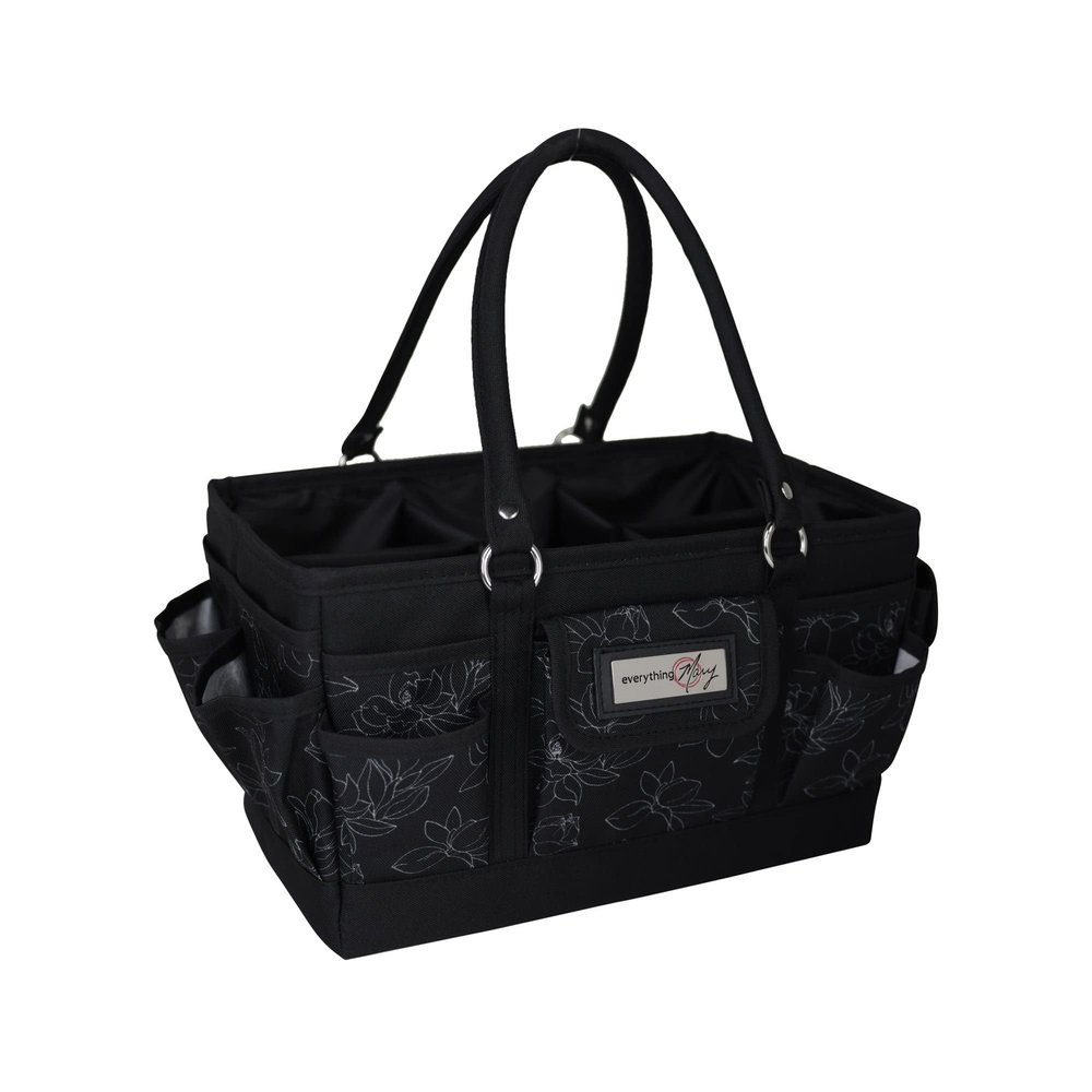 Everything Mary Deluxe Store & Tote Organizer Black & White Floral Craft Bag with Handle Collapsible Storage for Scrapbooking, Sewing, DIY Tools & Art Supplies