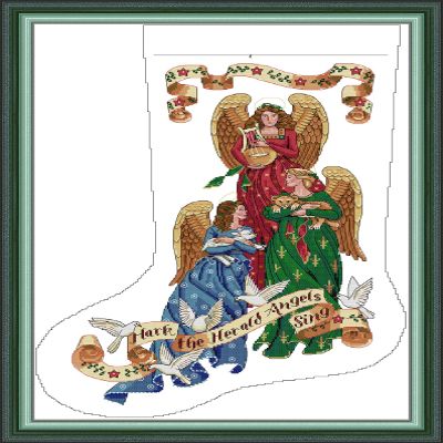 CaptainCrafts Cross Stitch Kits, Counted Cross Stitch Christmas Stockings Unpreprint 14CT Fabrics Embroidery Kits for Adults Beginners (Unpreprint 14CT, Herald Angels Stocking)