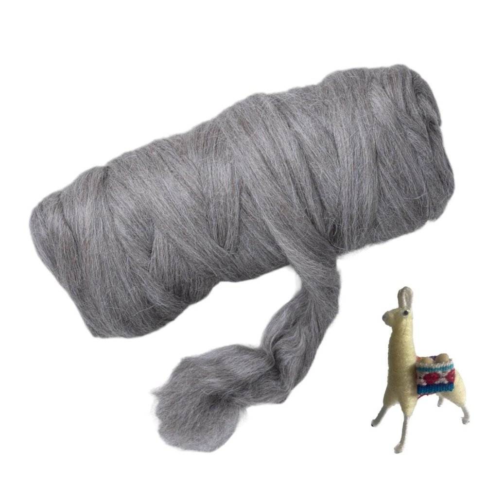 Kondoos Llama Wool roving (Similar to Alpaca), 1 lb. Best for Needle Felting, handcrafts and Spinning. Natural Colours, un-Dyed. (Light Gray PMG, 1lb)