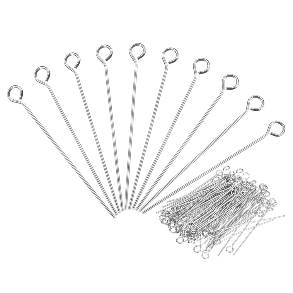 PATIKIL 100Pcs 304 Stainless Steel Jewelry Eye Pins 45mm 22 Gauge Silver Open Eye Pins for Jewelry Making DIY Craft Necklaces Bracelets Earrings