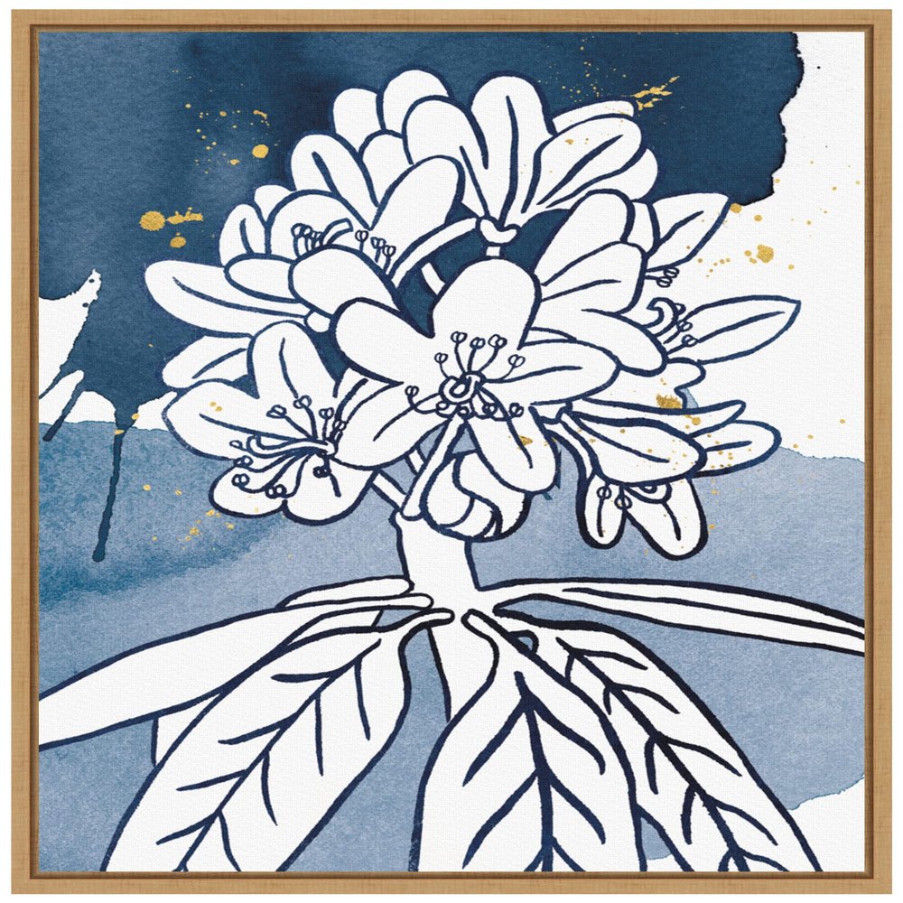 Amanti Art Framed Canvas Wall Art 20x16 Indigo Blooms II by Wild Apple Portfolio, Framed Wall Art Canvas, Abstract Artwork, Modern Contemporary Decor, Small Poster Painting for Living Room, Bedroom