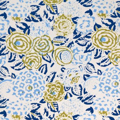 AVKA Studio Hand Block Print Fabric by the yard - PRECUT 1 yard 42 Inch Width - 100% Cotton Material - White & Blue Floral Pattern - Light Weight Indian Cloth for making Summer Dress tops projects etc