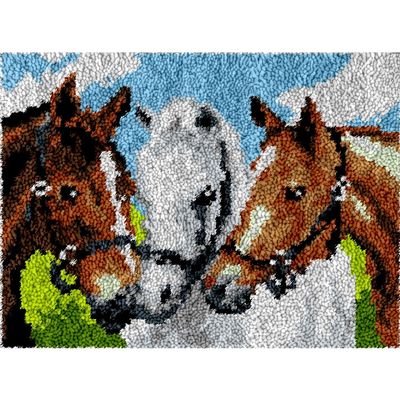 Yglnden Latch Hook Kit Rug DIY Throw Cover Crochet Needlework Printed Canvas Decor for Adults (Horse:52x38cm/20 X15)