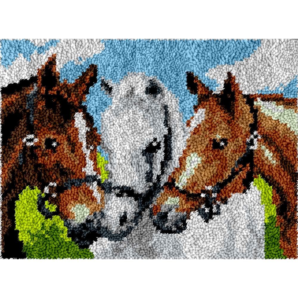 Yglnden Latch Hook Kit Rug DIY Throw Cover Crochet Needlework Printed Canvas Decor for Adults (Horse:52x38cm/20 X15)