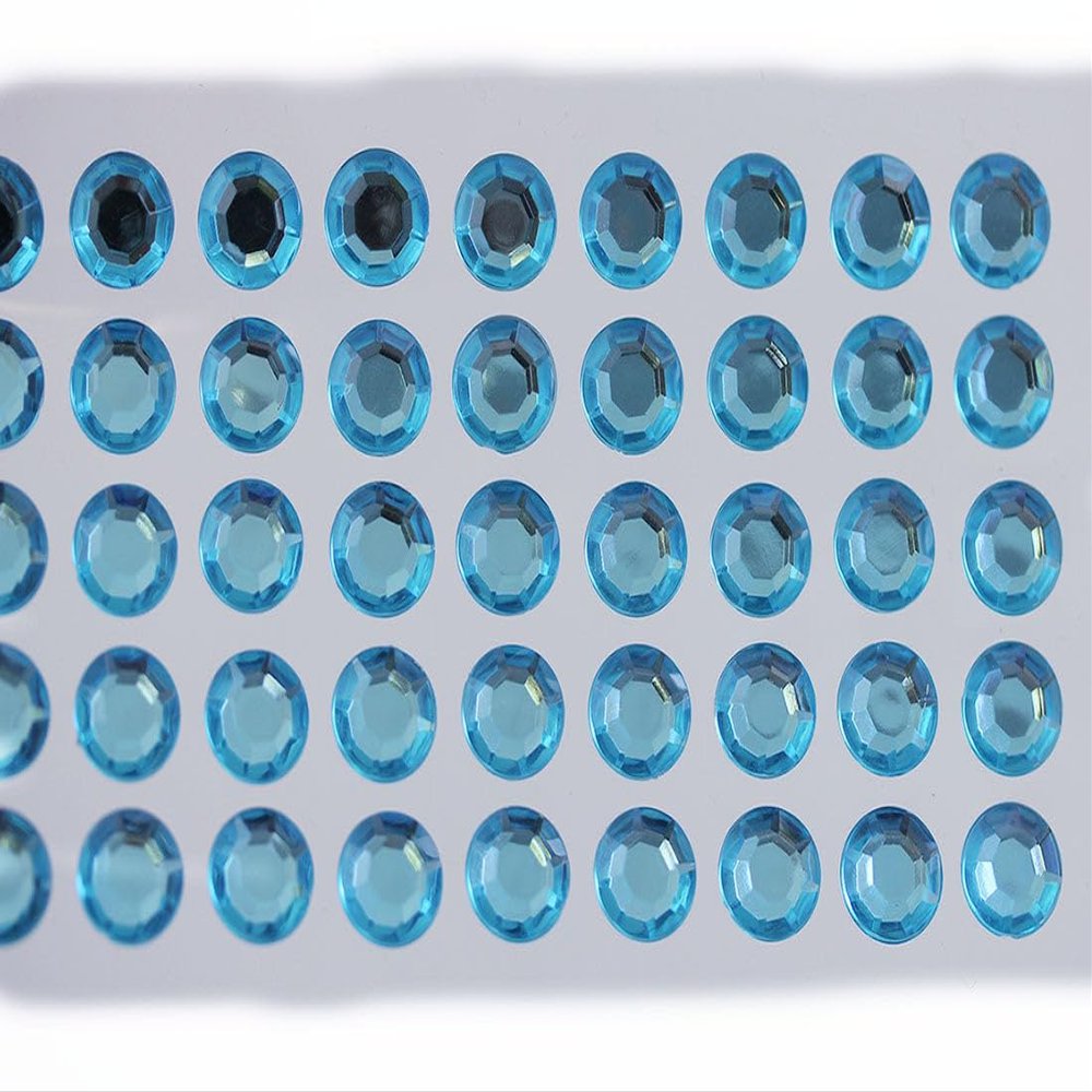 10mm SS48 Blue Aqua Self Adhesive Acrylic Rhinestones Plastic Face Gems Stick On Body Jewels for DIY Cards and Invitations Crafts Bling Sticker - 5 Sheets - 250PCS