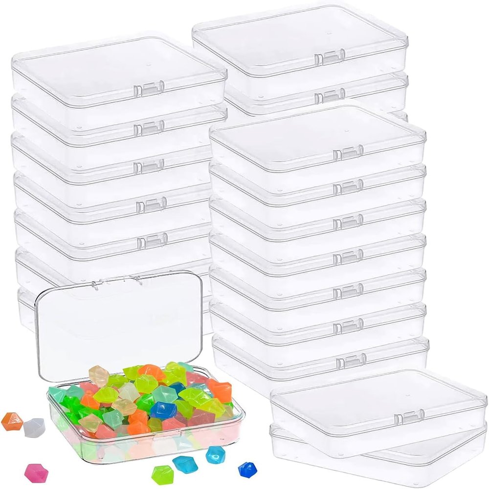 MFDSJ 6 Pcs Mini Plastic Storage Containers Box with Lid, 3.5x2.4 Inches Clear Rectangle Box for Collecting Small Items, Beads, Game Pieces, Business Cards, Crafts Accessories