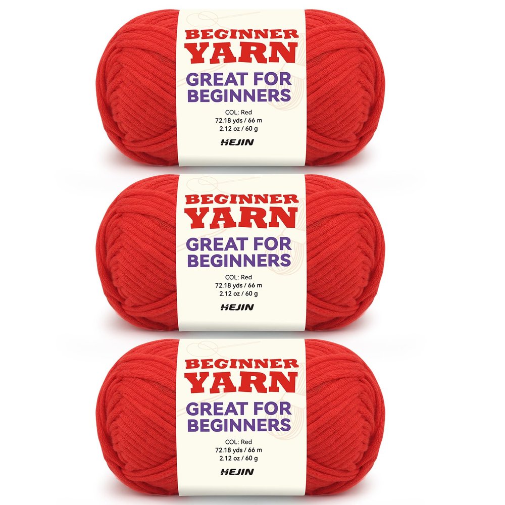 3x60g Red Yarn for Crocheting and Knitting;3x66m (72yds) Cotton Yarn for Beginners with Easy-to-See Stitches;Worsted-Weight Medium #4;Cotton-Nylon Blend Yarn for Beginners Crochet Kit Making