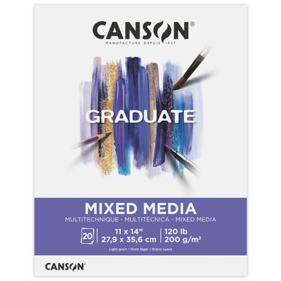 Canson Graduate Mixed Media Pad, Foldover, 11x14 inch, 20 Sheets | Artist Paper for Adults and Students - Watercolors, Mixed Media, Markers and Art Journaling