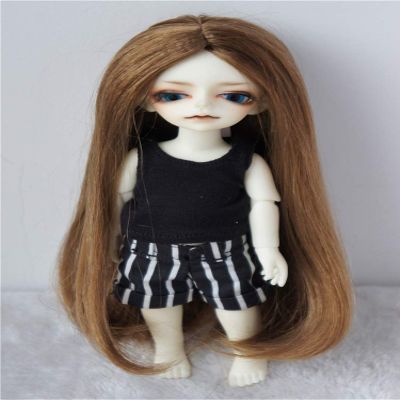 JD016 4-5inch 11-13cm 1/12 Long Forest Straight Synthetic Mohair BJD Doll Wigs (Brown)