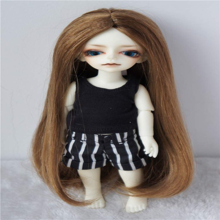 JD016 4-5inch 11-13cm 1/12 Long Forest Straight Synthetic Mohair BJD Doll Wigs (Brown)