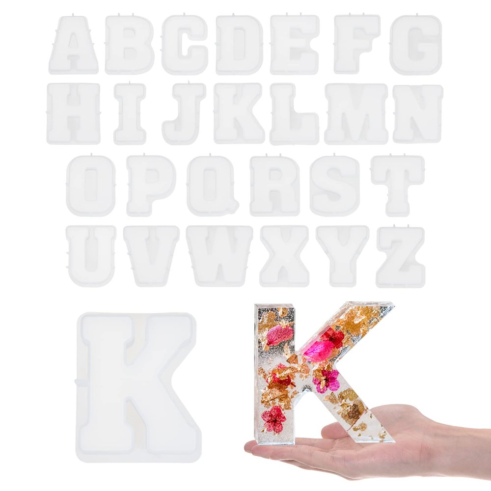 HARFINGTON 26pcs Large Letter Resin Mold 7" A-Z Capital English Alphabet Silicone Mould for Word Sign Art, DIY Crafts, Party Decoration