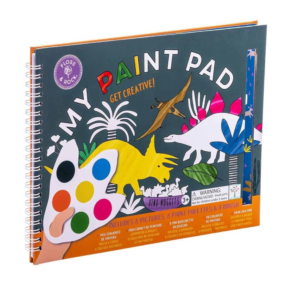 Floss & Rock Dino Kids My Painting Pad Set with 8 Pictures, 8 Paint Pallets and A Brush
