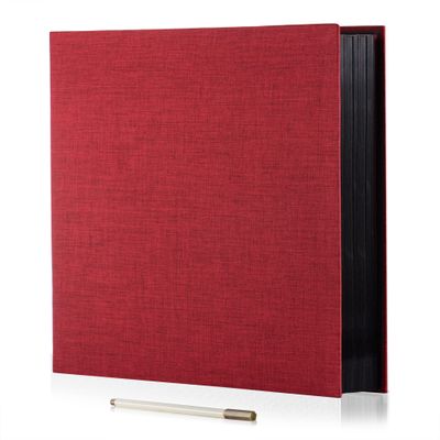 HoneyTolly Large Photo Album Self Adhesive for 4x6 8x10 Magnetic Scrapbook Album DIY 60 Black Sticky Pages Linen Cover Photo Album(Red)