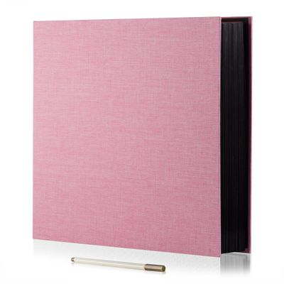 HoneyTolly Large Photo Album Self Adhesive for 4x6 8x10 Magnetic Scrapbook Album DIY 60 Black Sticky Pages Linen Cover Photo Album(Pink)