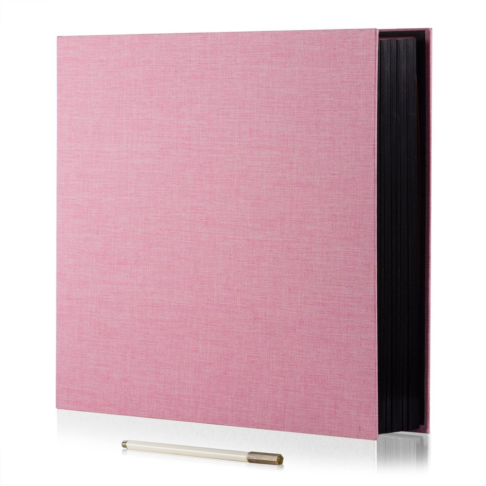 HoneyTolly Large Photo Album Self Adhesive for 4x6 8x10 Magnetic Scrapbook Album DIY 60 Black Sticky Pages Linen Cover Photo Album(Pink)