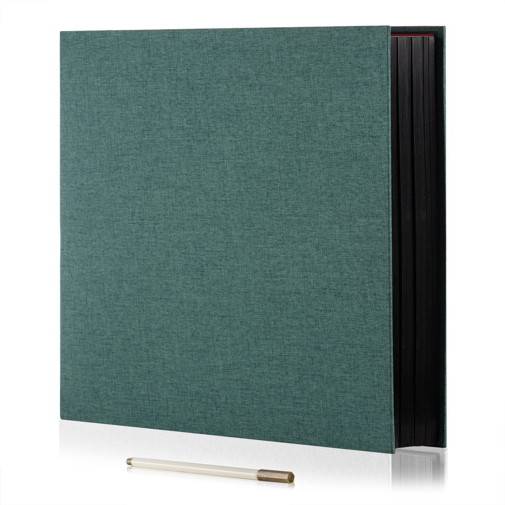 HoneyTolly Large Photo Album Self Adhesive for 4x6 8x10 Magnetic Scrapbook Album DIY 60 Black Sticky Pages Linen Cover Photo Album(Dark Green)