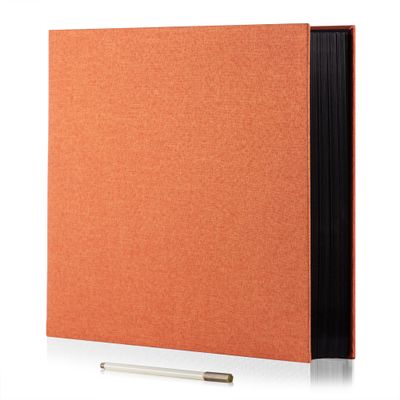 HoneyTolly Large Photo Album Self Adhesive for 4x6 8x10 Magnetic Scrapbook Album DIY 60 Black Sticky Pages Linen Cover Photo Album(Orange)