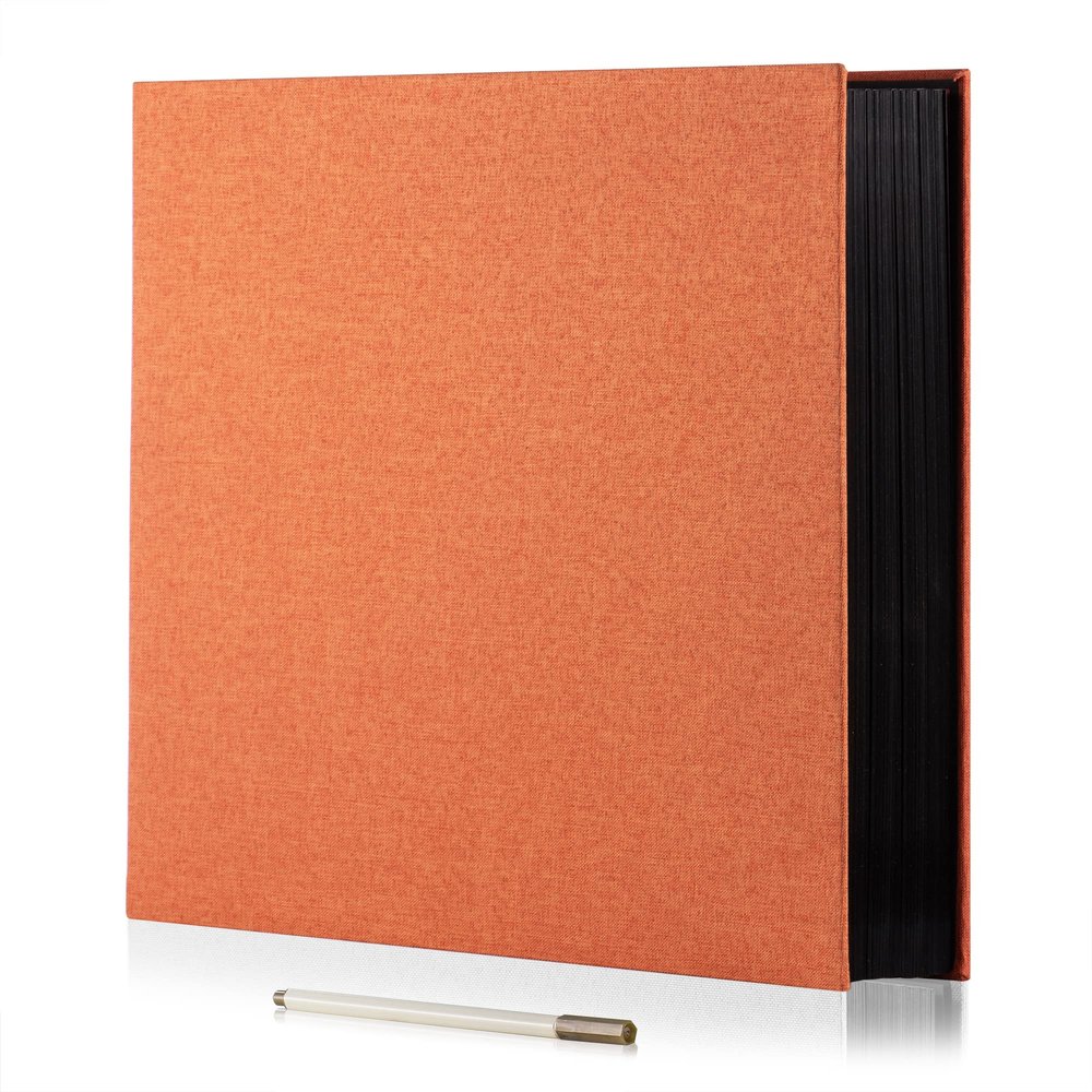 HoneyTolly Large Photo Album Self Adhesive for 4x6 8x10 Magnetic Scrapbook Album DIY 60 Black Sticky Pages Linen Cover Photo Album(Orange)