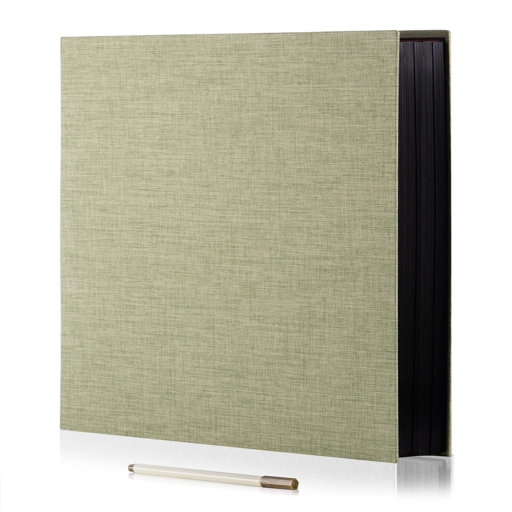 HoneyTolly Large Photo Album Self Adhesive for 4x6 8x10 Magnetic Scrapbook Album DIY 60 Black Sticky Pages Linen Cover Photo Album(Grass Green)