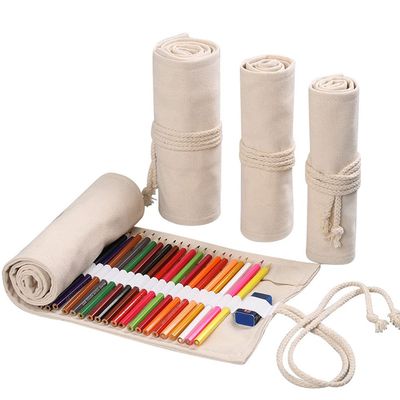 DIYOMR 24/36/72 Slots Pencil Wrap Pencil Rolls, Artist Colored Pencils Roll Up Bag Short Brushes Pouch Case Pencils Organizer for Drawing Coloring and Sketching (White, 36slots)