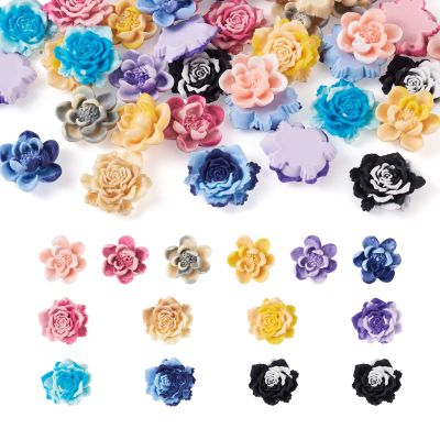 Craftdady 52Pcs Resin Flower Cabochons 13 Colors No Hole Rose Beads Two Tone Undrilled Floral Cameo Decor Charms for Scrapbooking Decorations DIY Craft Jewelry Making