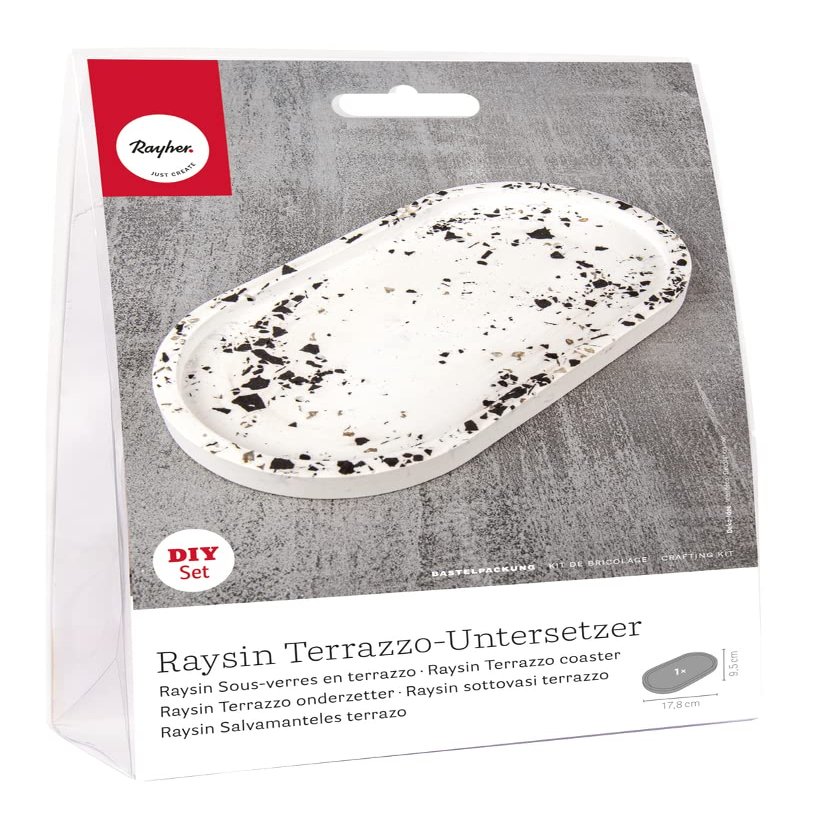 Rayher DIY Tray Casting Kit with Fine Plaster Casting Powder, Tray-Shaped Silicone Mould for Casting, Craft Kit for DIY Terrazzo Tray, 17.8x9.5x1.3cm, 34473000