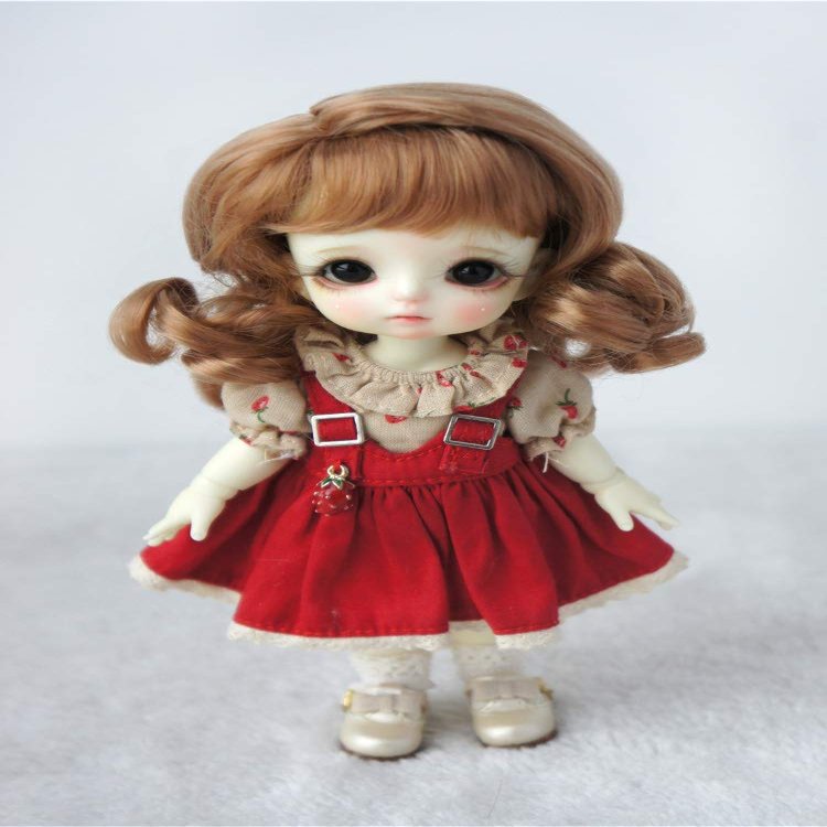 JD038 5-6inch 1/8 OB11 Long Soft Wave Synthetic Mohair BJD Doll Wigs (Sugar Brown)