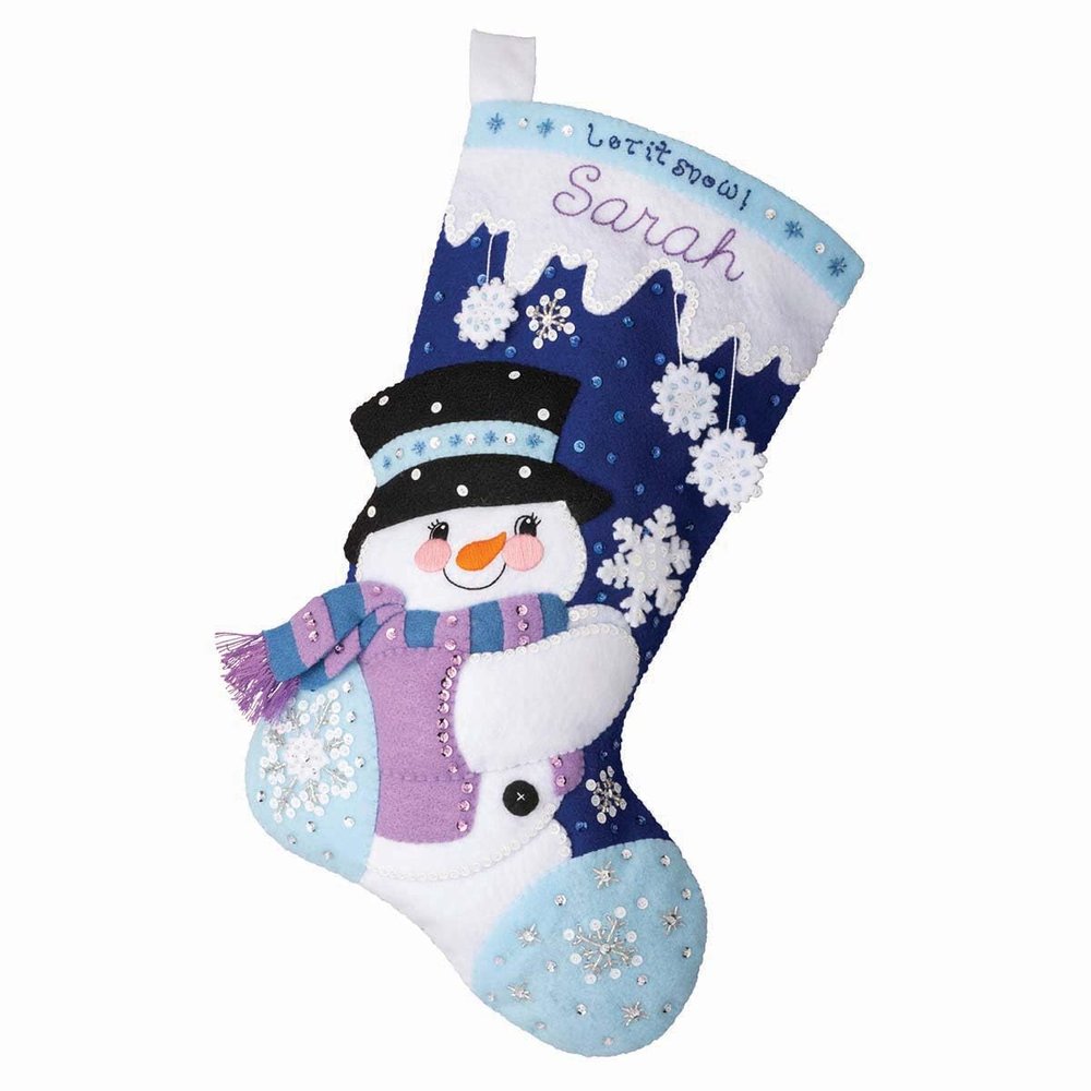 Bucilla Felt Applique 18" Stocking Making Kit, Let It Snow, Perfect for DIY Arts and Crafts, 89584E