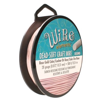 The Beadsmith Wire Elements Craft Wire Tarnish Resistant, Soft Temper, Round, Rose Gold Color 0.32mm, 28 Gauge, 500 Foot Spool Jewelry Making, Wire Wrapping, Floral, & Other DIY Crafts