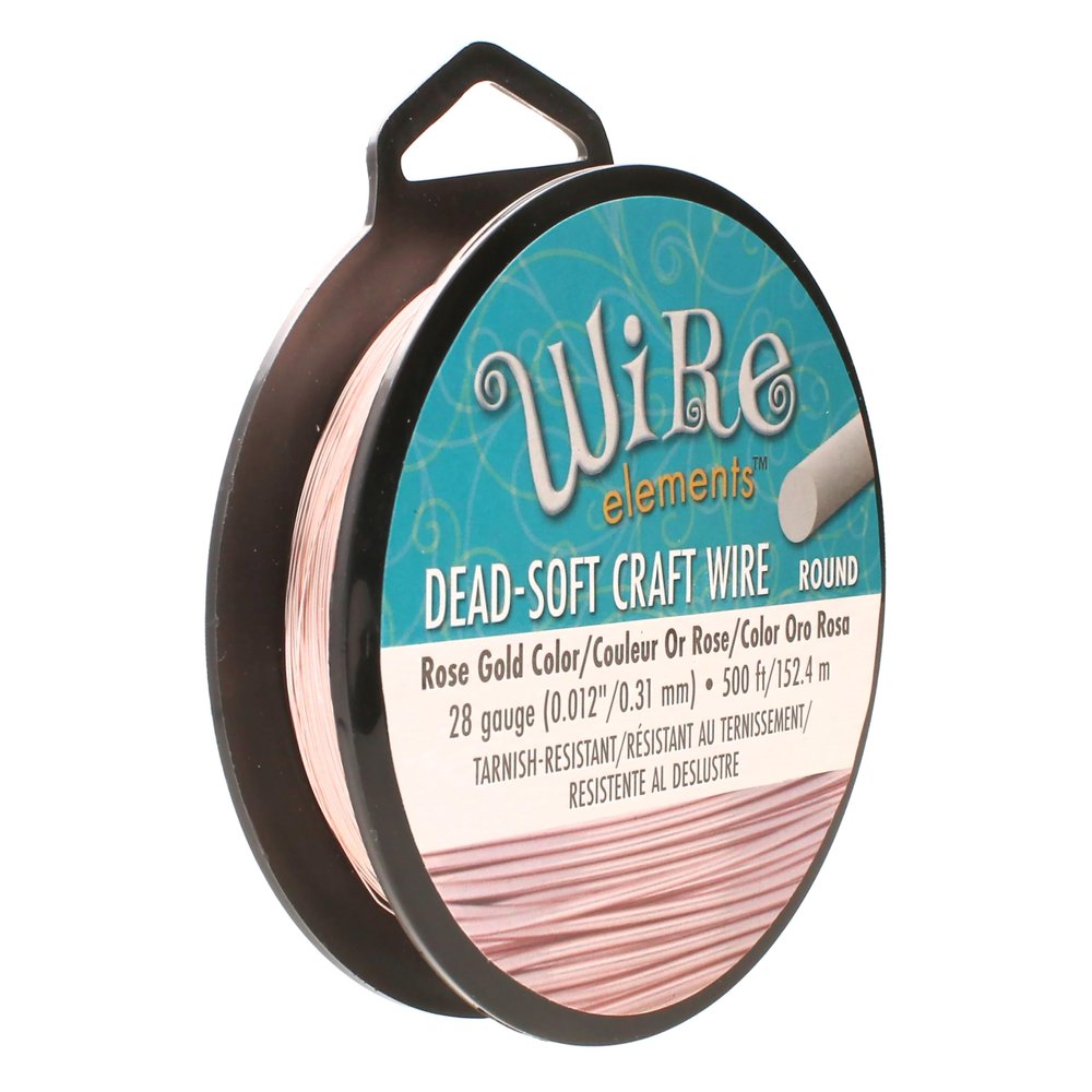 The Beadsmith Wire Elements Craft Wire Tarnish Resistant, Soft Temper, Round, Rose Gold Color 0.32mm, 28 Gauge, 500 Foot Spool Jewelry Making, Wire Wrapping, Floral, & Other DIY Crafts